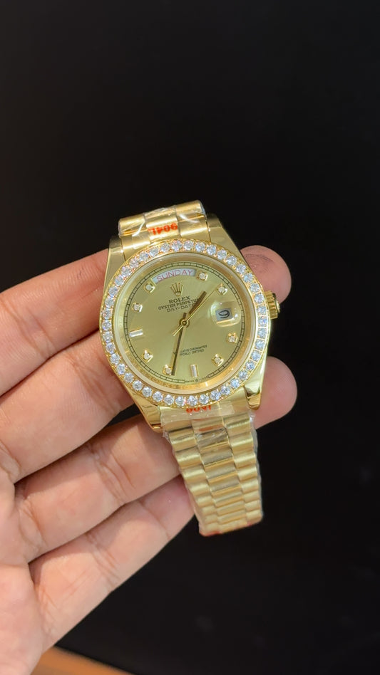 Daydate | Diamond Bezel | Gold Chain | Gold Diamond Dial