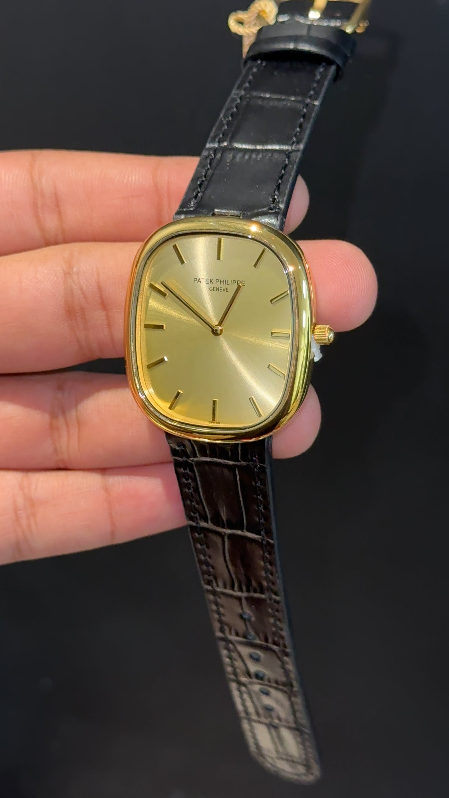 Pp Ellipse | Gold Case | Black Leather Strap | Gold Ebony Dial