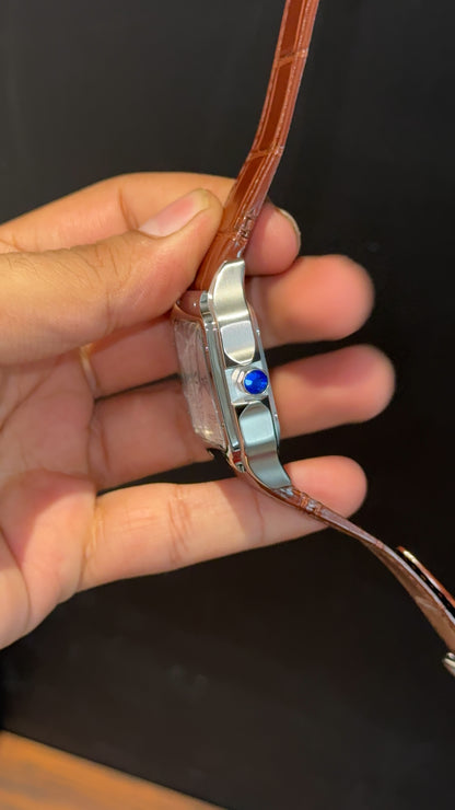 Cartier Santos | Silver Case | Brown Strap | White Dial - twentyfour