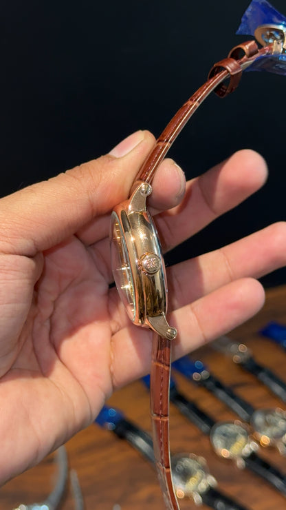 Patek Rose | Moonphase | Pendulum | Brown Leather Strap | Grey Yellow Machine | White Dial