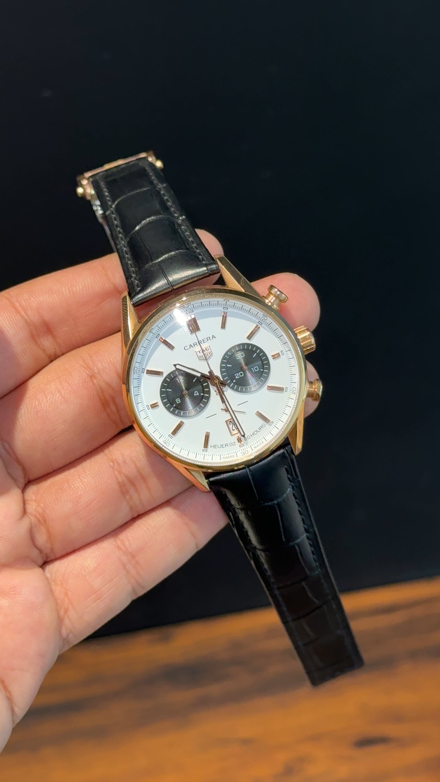 Tag Carrera | Black Strap | Rose Bezel | Black Chrono | White  Dial