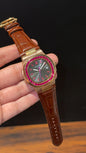 Pp Rose | Auto | Pink Diamond Bezel | Brown Leather Strap | Black Dial | Pink Digits