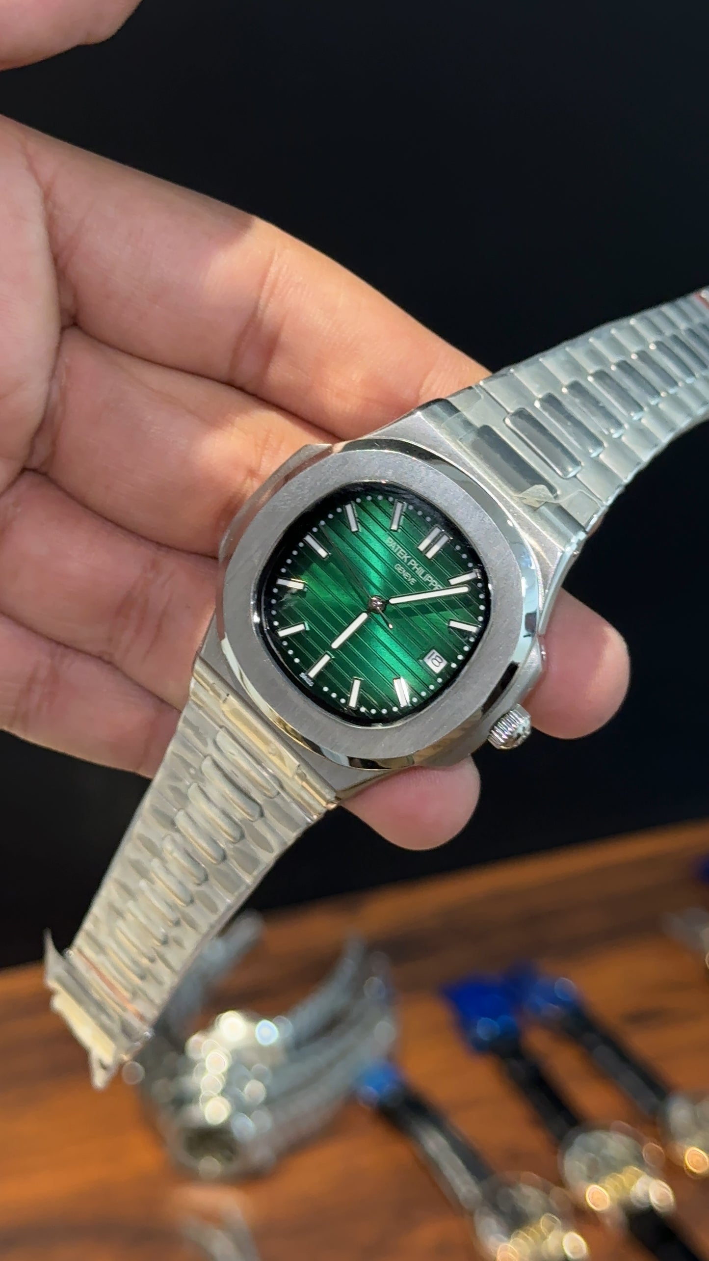 Pp Auto | Silver Chain | Gradient  Green Dial