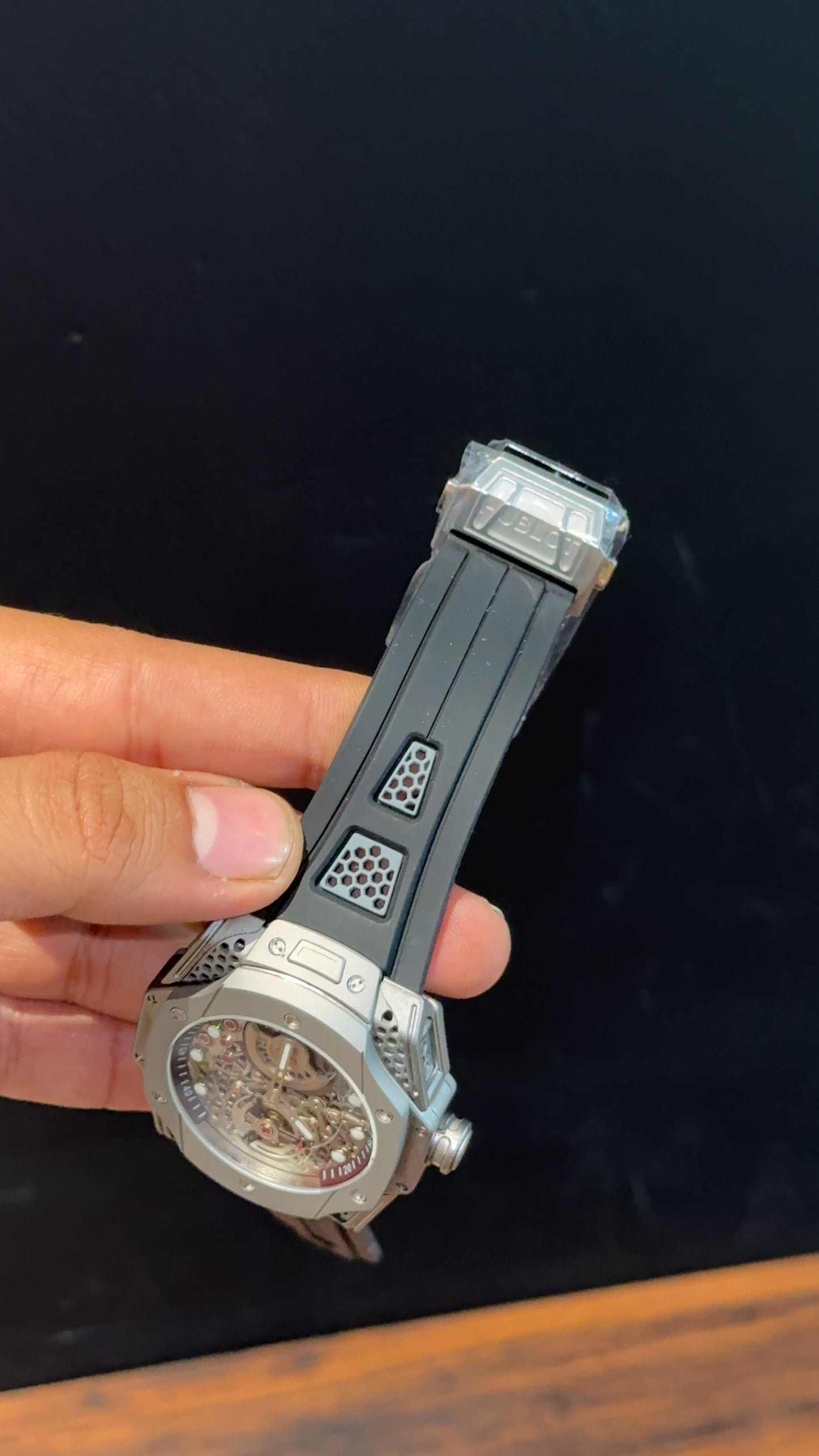 Premium Hublot | Big Bang Tourbillon Edition | Black Strap | Silver Skeletonized Dial