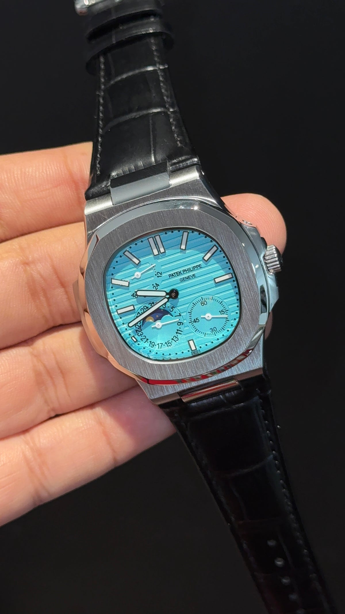 Pp Auto | Silver Case | Black Strap | Moonphase | Sub Tiffany Dial