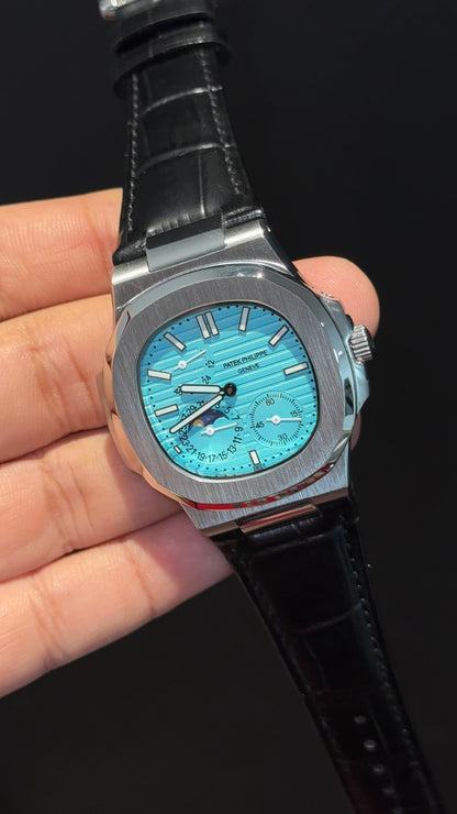 Pp Auto | Silver Case | Black Strap | Moonphase | Sub Tiffany Dial