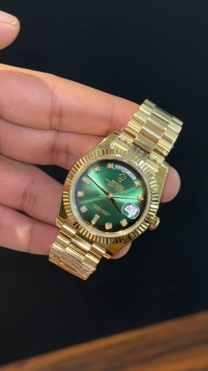 Premium DayDate | Gold Chain | Diamond Digit | Gradient Green Dial