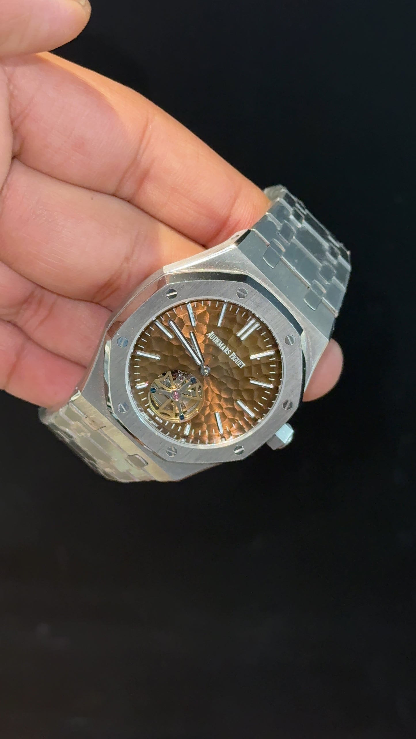 AP Auto | Silver Chain | Pendulum | Sunburst Pattern | Brown Dial