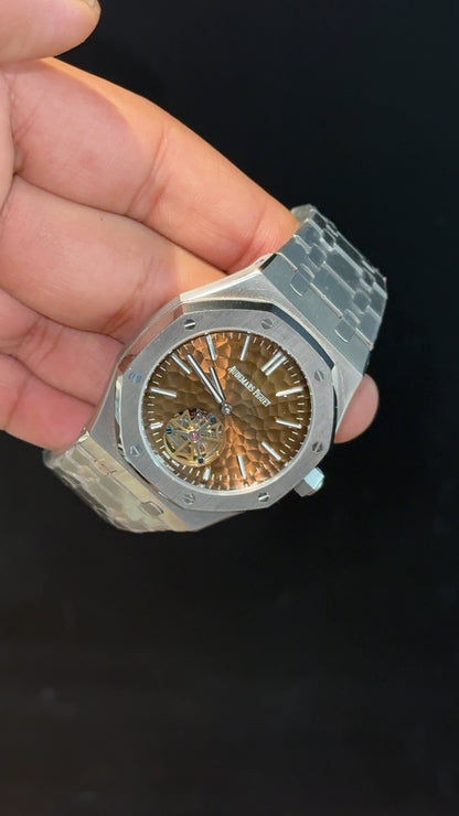 AP Auto | Silver Chain | Pendulum | Sunburst Pattern | Brown Dial