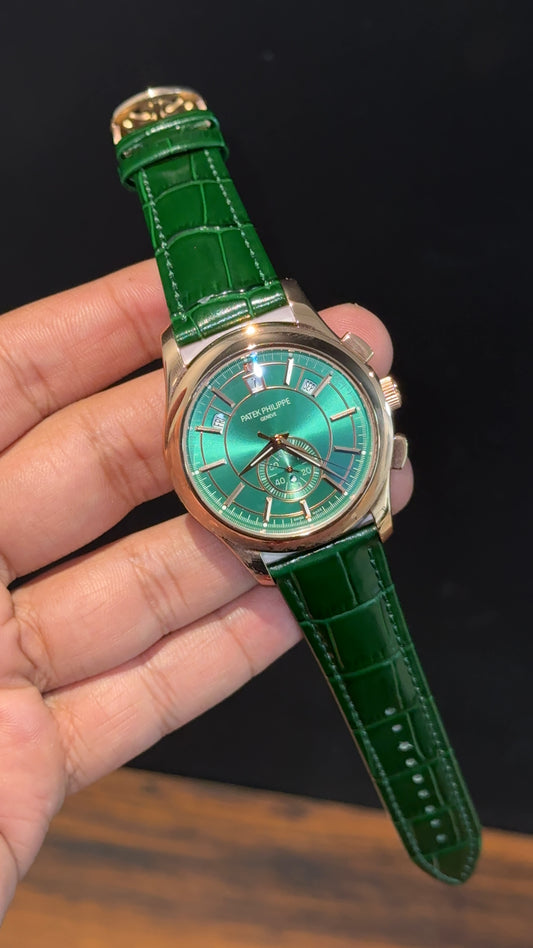 Pp Auto | Annual Calendar Edition | Rose | Green Strap | Green Dial - twentyfour