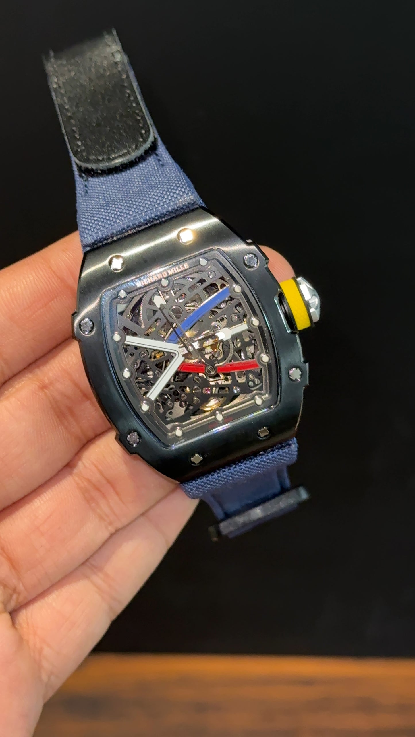 Premium Richard Mille | Black | RM 67-02 Edition | Blue Strap | Skeleton | Black Dial