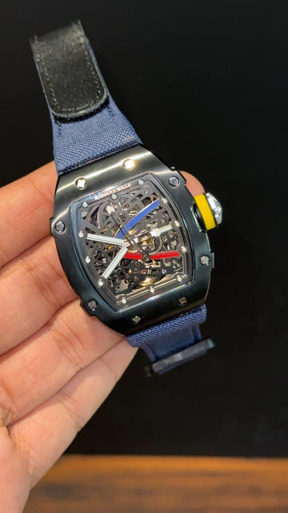 Premium Richard Mille | Black | RM 67-02 Edition | Blue Strap | Skeleton | Black Dial