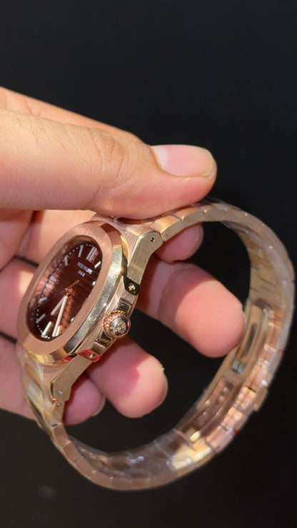 Pp auto | Rose Chain | Brown Golden Dial