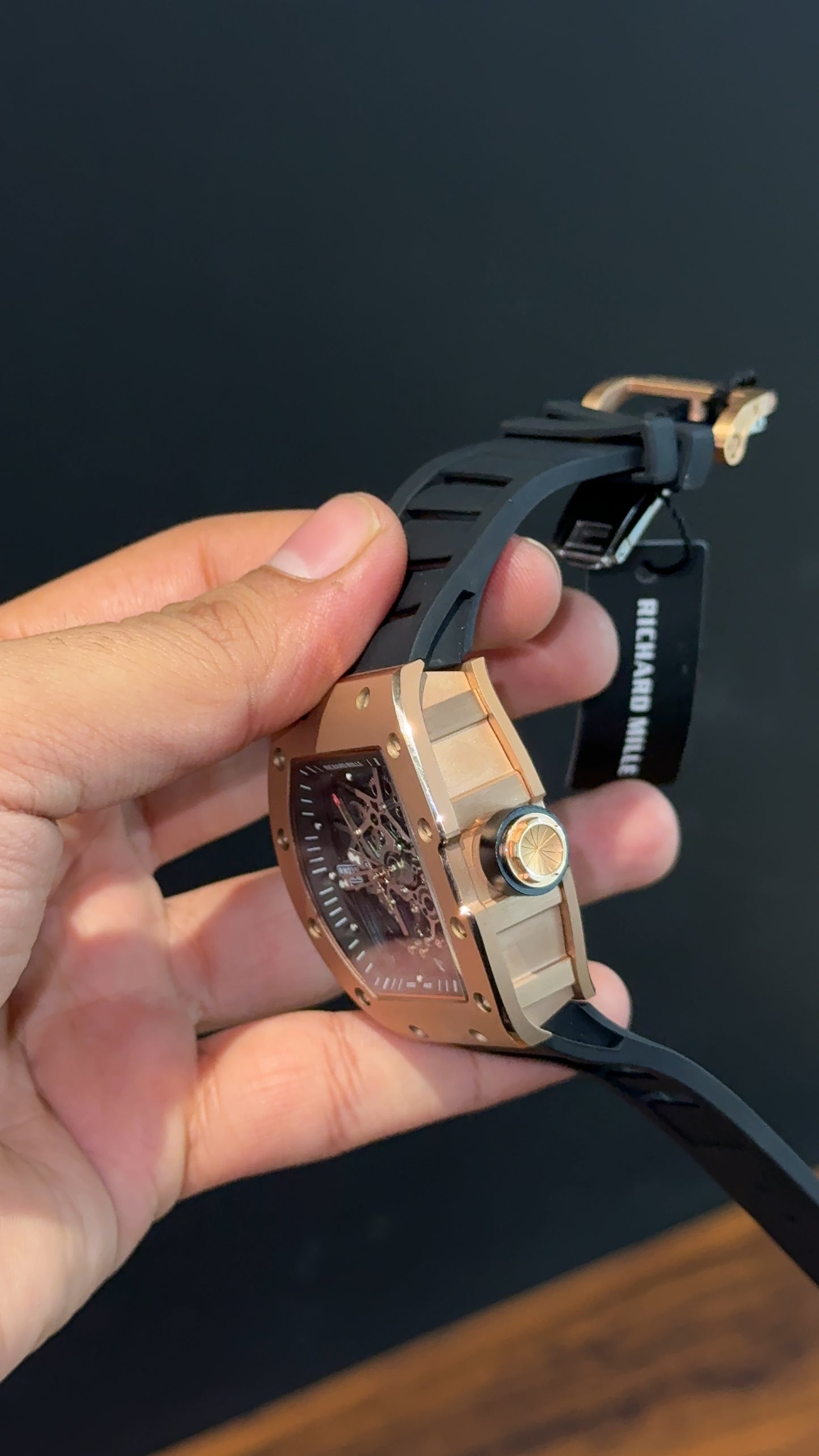 Premium Richard Mille | RM 035 Americas 2 | Rose Case | Skeleton | Black Strap | Black Dial