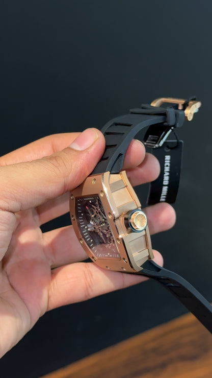 Premium Richard Mille | RM 035 Americas 2 | Rose Case | Skeleton | Black Strap | Black Dial