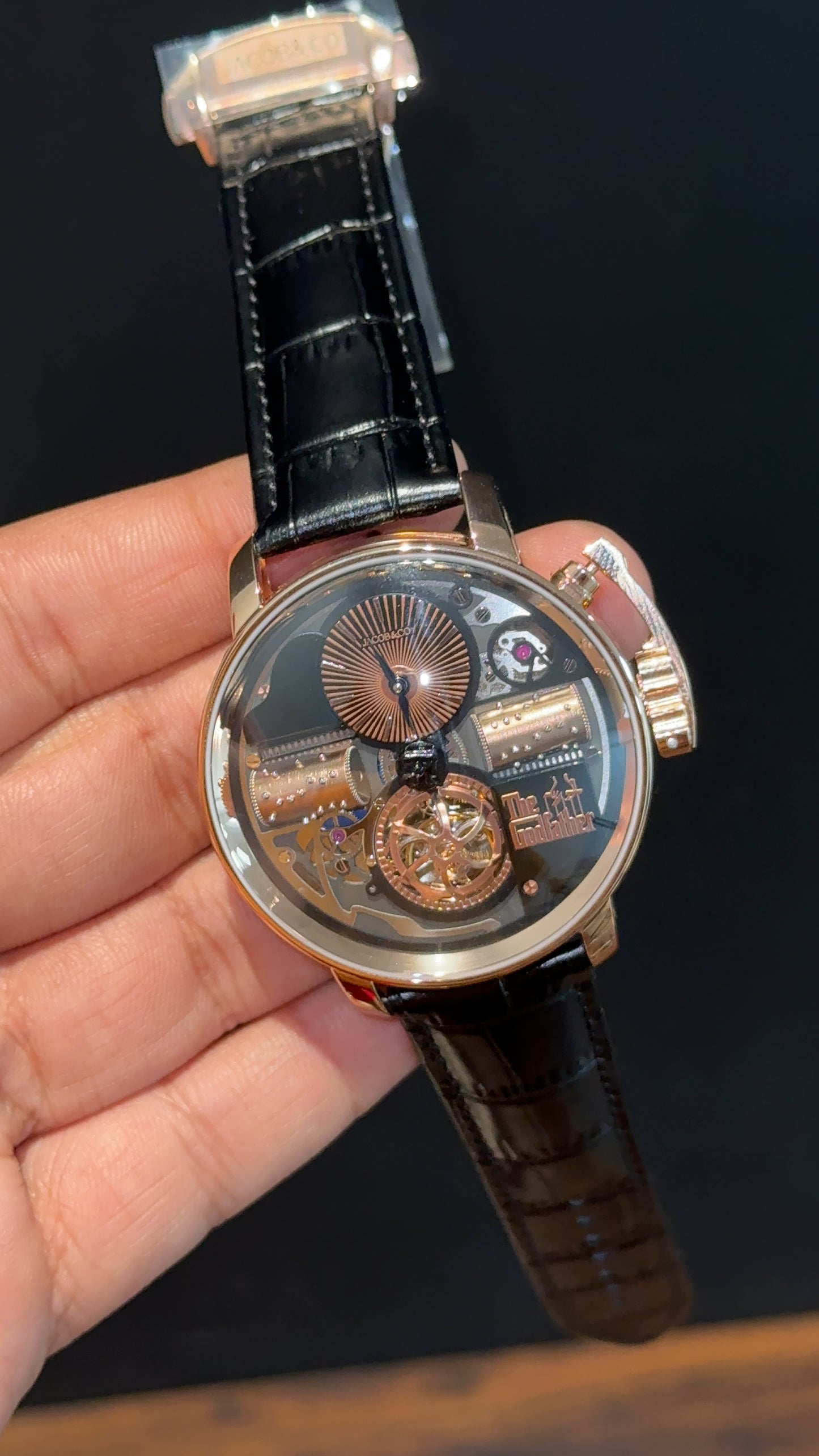 Executive Jacob And Co | Rose Case | The GodFather Edition | Black Leather Strap | Black Dial