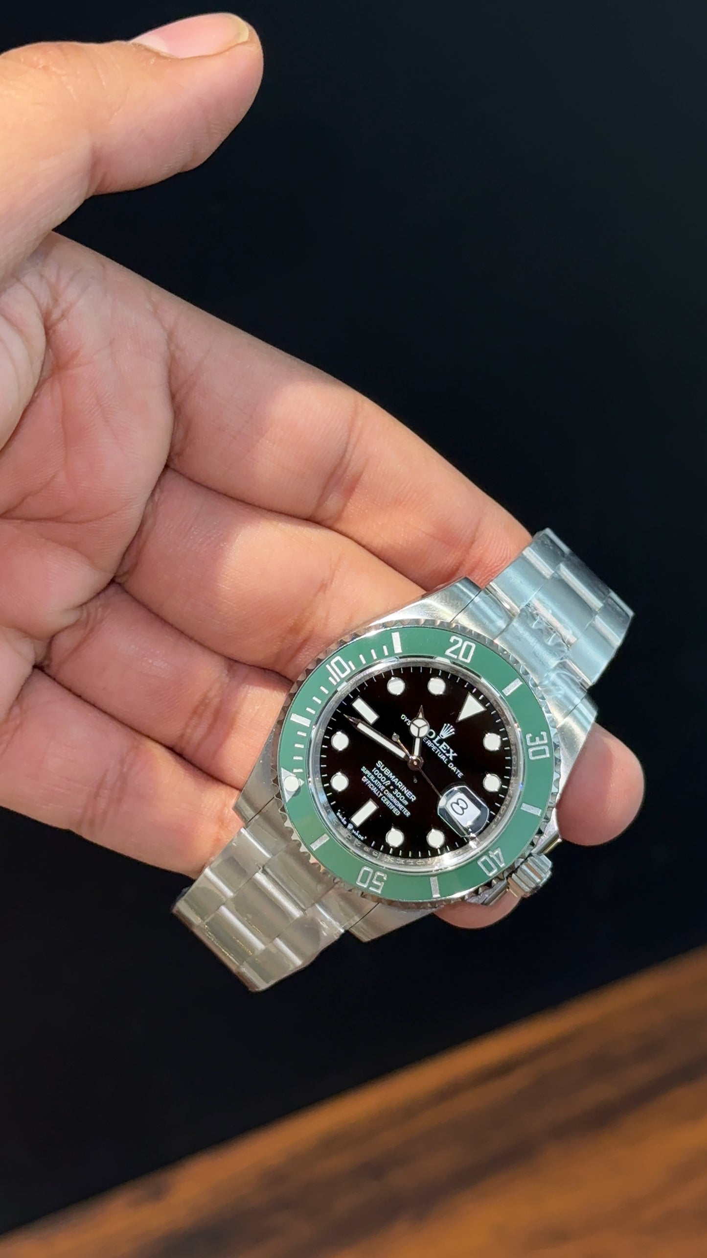 Premium Submariner | Silver Chain | Green Bezel | Black Dial