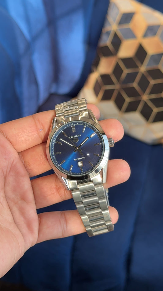 Tag Carrera Auto | Silver Chain | Blue Dial