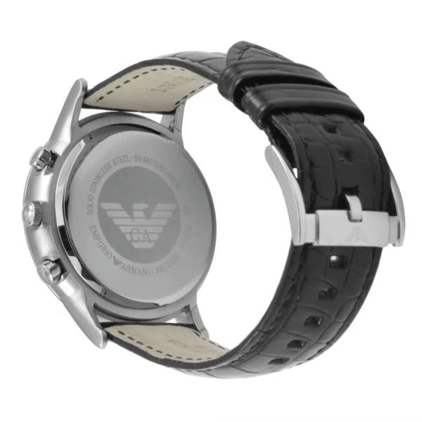 Emporio Armani Men’s Chronograph Quartz Leather Strap Silver Dial 43mm Watch AR 2432