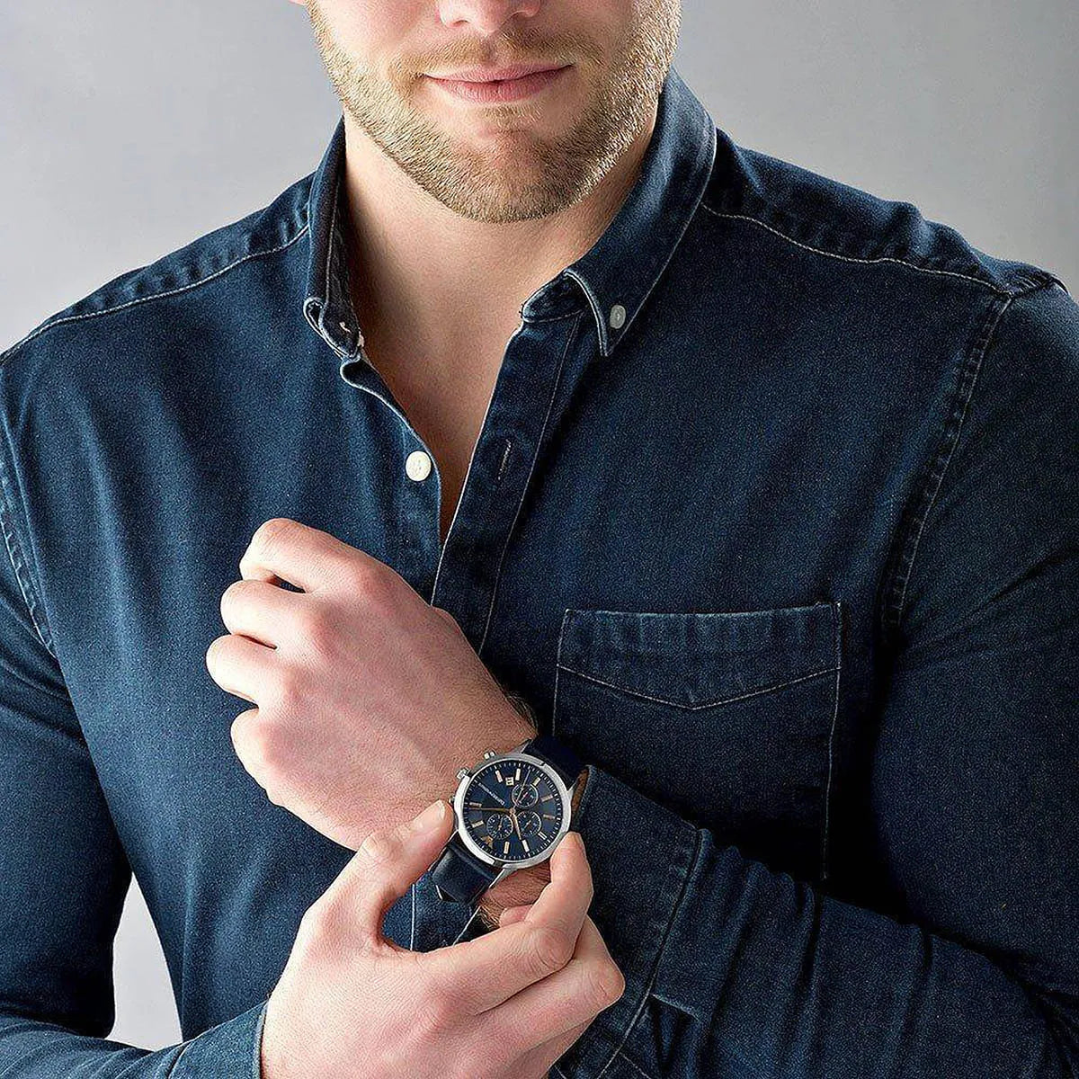 Emporio Armani | Men’s Quartz Chronograph Leather strap Blue Dial 43mm AR 11216