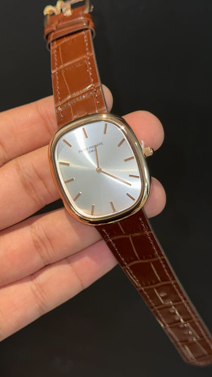 Pp Ellipse | Rose Case | Brown Leather Strap | White Ebony Dial