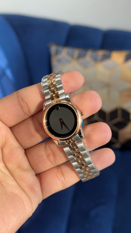 Movado | Women |Rose Two Tone | Black Plain Dial