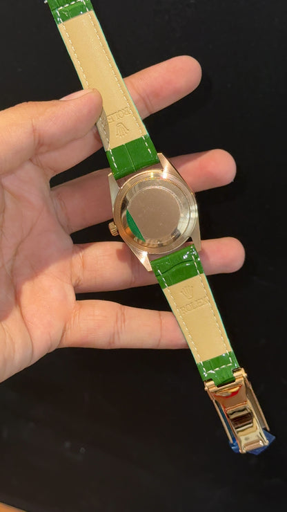Daydate | 36mm | Rose Diamond Case | Green Leather Strap | Gradiend Green Dial - twentyfour