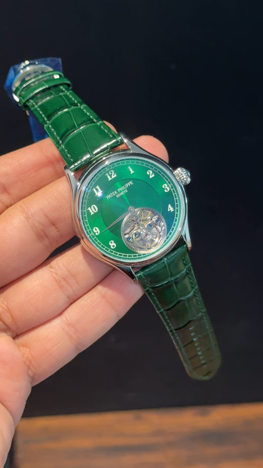 Pp Auto | Pendulum | Silver | Green Strap | Silver Green Dial