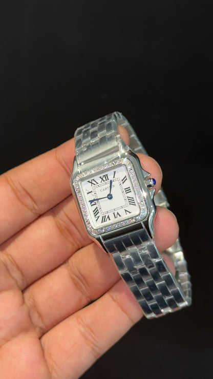 Cartier Panthere | 26mm | Woman  | Diamond Case | Silver Chain | White Dial