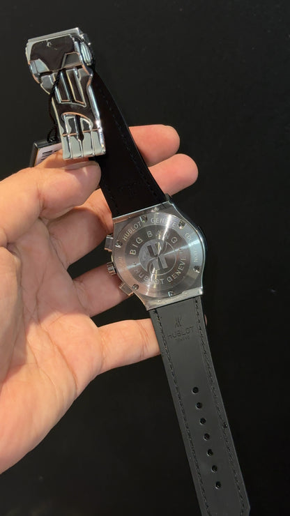 Hublot Auto | Silver Case | Chrono | Black Strap | Black Dial
