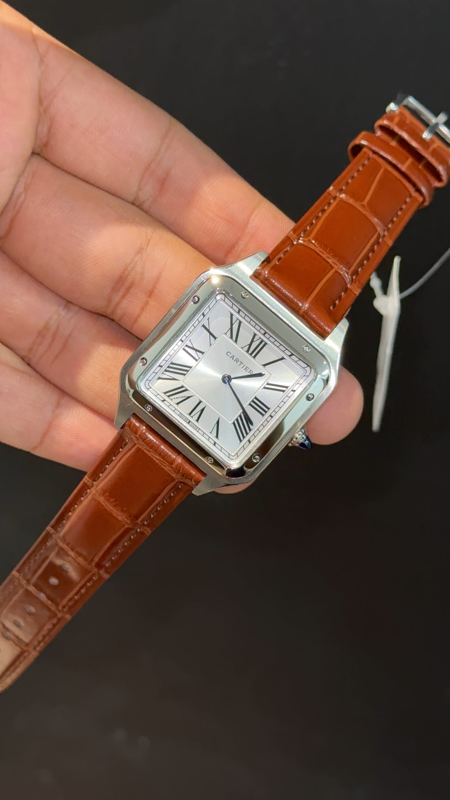 Cartier Santos | Silver Case | Brown Dumont Strap | White Dial