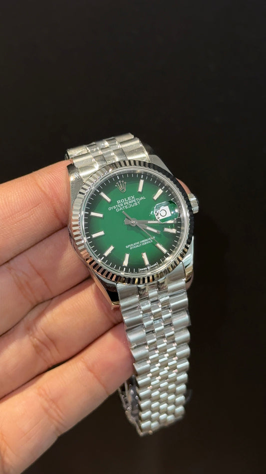 Premium DateJust | 36mm | Silver Chain | Gradient Green Dial