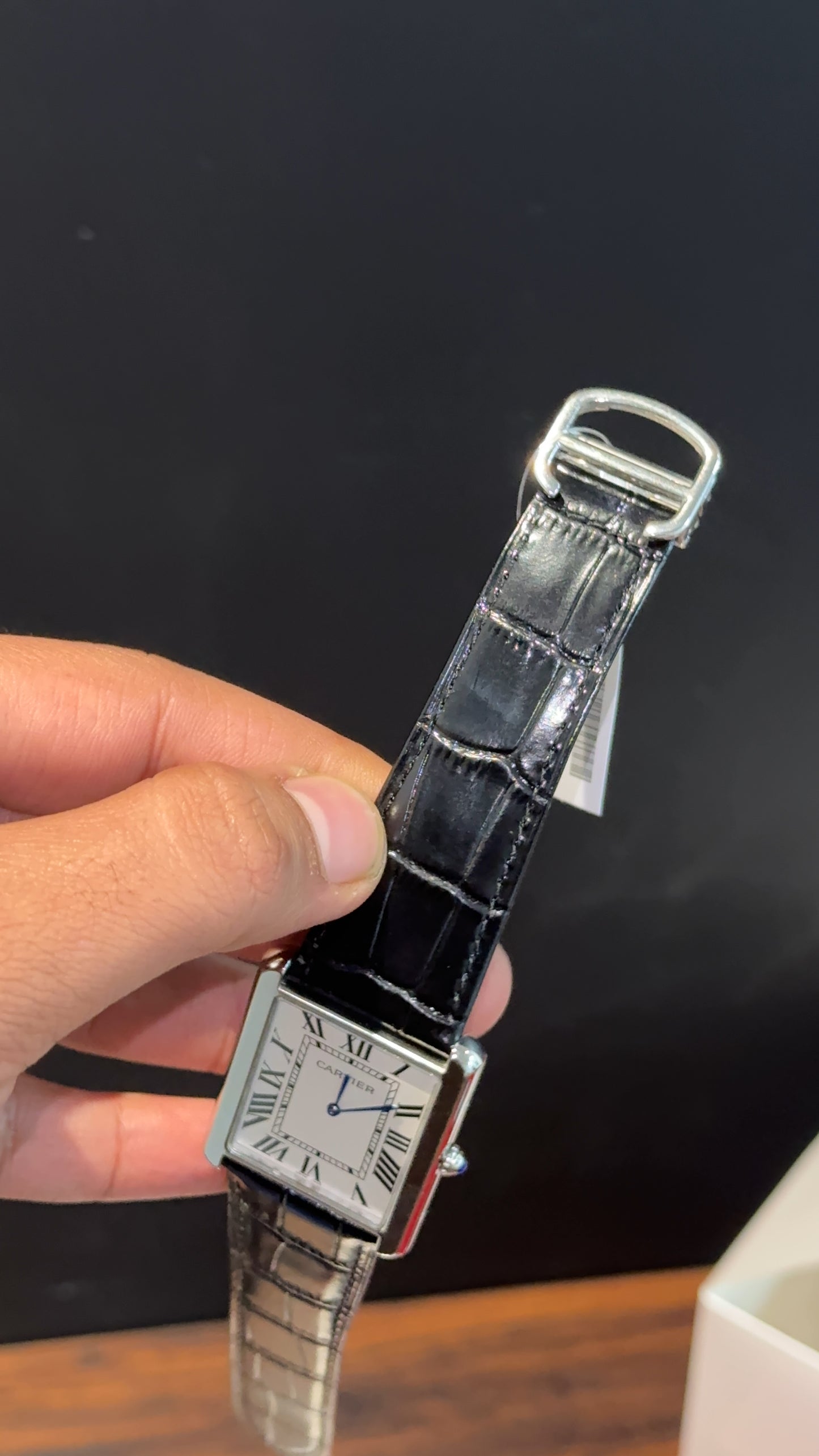 Cartier Tank | Silver | Black Leather Strap | White Dial