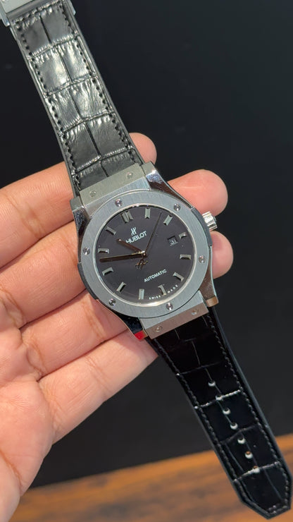 Hublot Auto | Silver Case | Black Strap | Black Dial