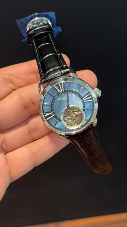 Pp Auto | Pendulum | Silver | Black Strap | Shaddy Sky Blue Dial