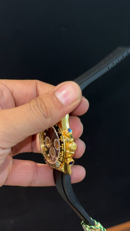 Daytona | Gold | Black Pvc Strap | Gold Chrono | Diamond Digit | Black Dial