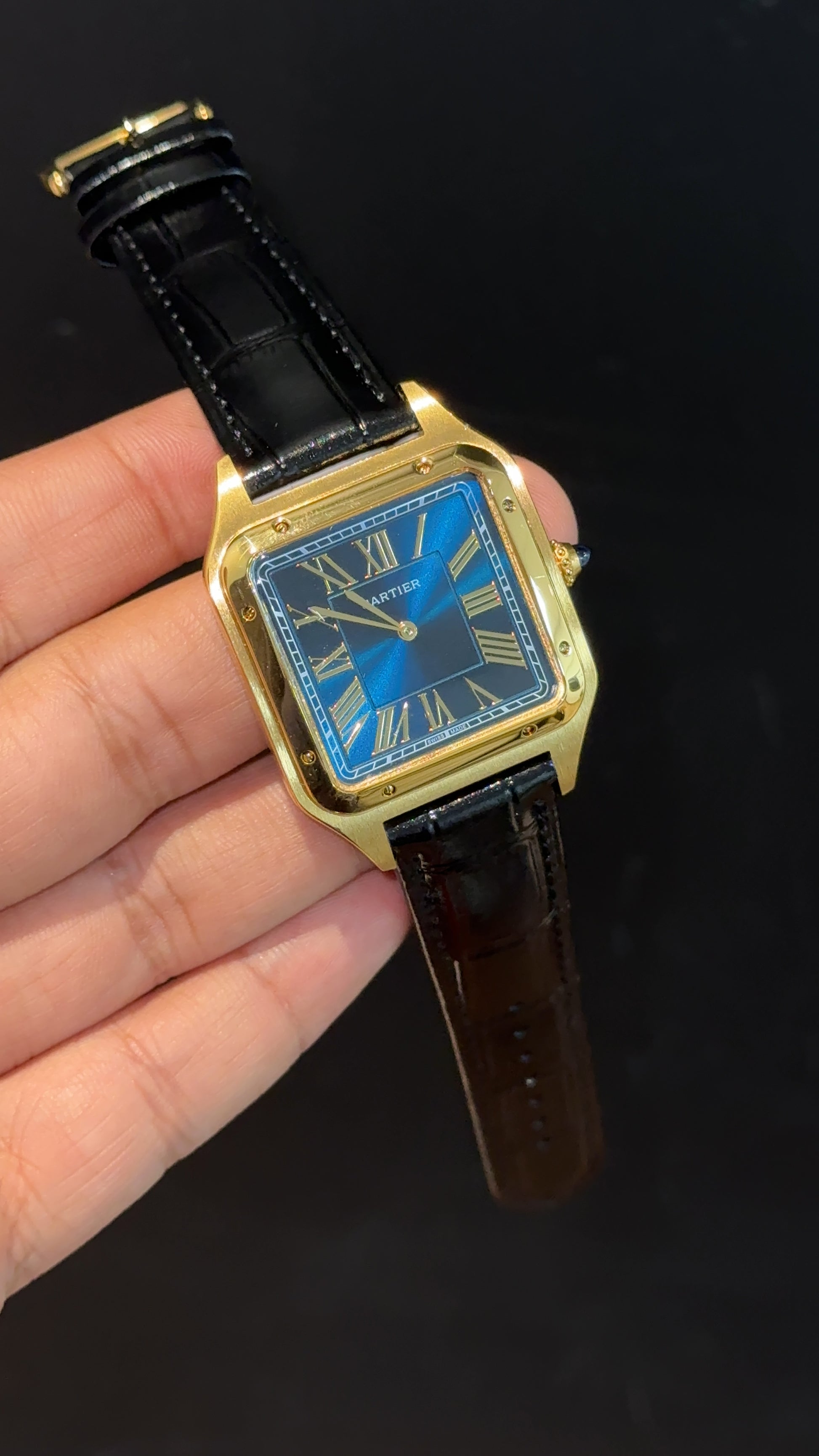 Cartier Dumont Lacquer | Gold Case | Black Leather Strap | Blue Dial - twentyfour