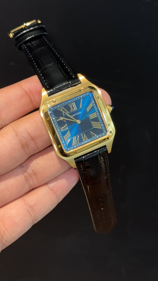 Cartier Dumont Lacquer | Gold Case | Black Leather Strap | Blue Dial - twentyfour