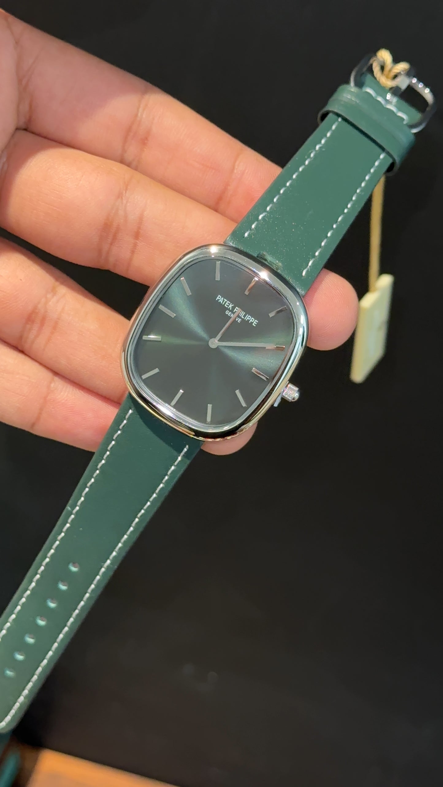 Pp Ellipse | Silver Case | Green Leather Strap | Green Ebony Dial