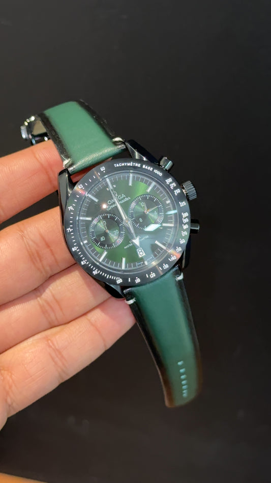 Omega Speedmaster | Black Bezel | Chrono | Green Black Strap | Greenish Dial - twentyfour