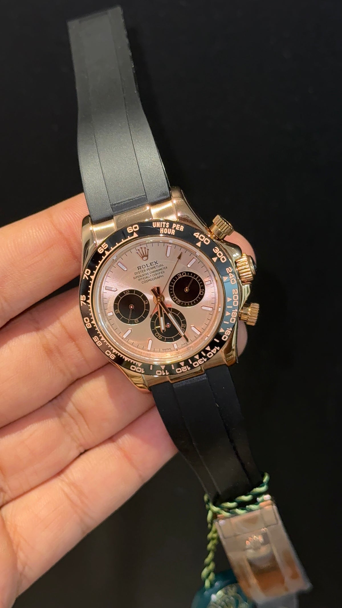 Daytona | Rose | Black Pvc Strap | Chrono | Rose Plain Dial