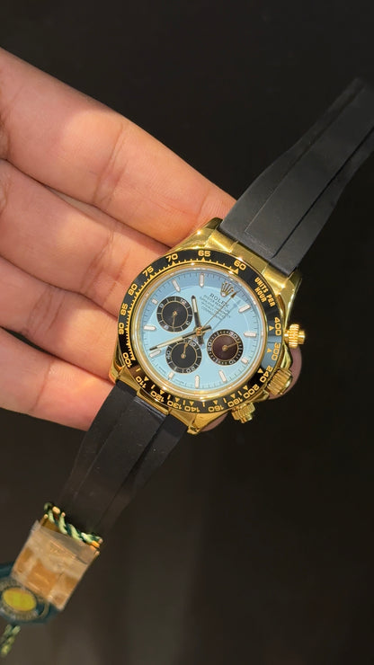Daytona | Gold | Black Pvc Strap | Black Chrono | Tiffany Dial