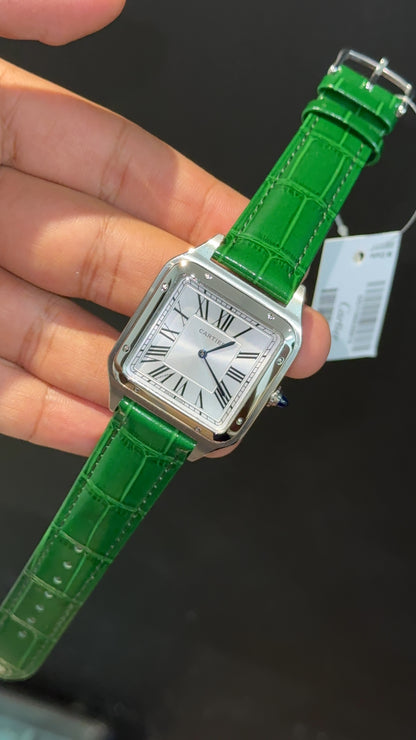 Cartier Santos | Silver Case | Green Dumont Strap | White Dial (Copy)