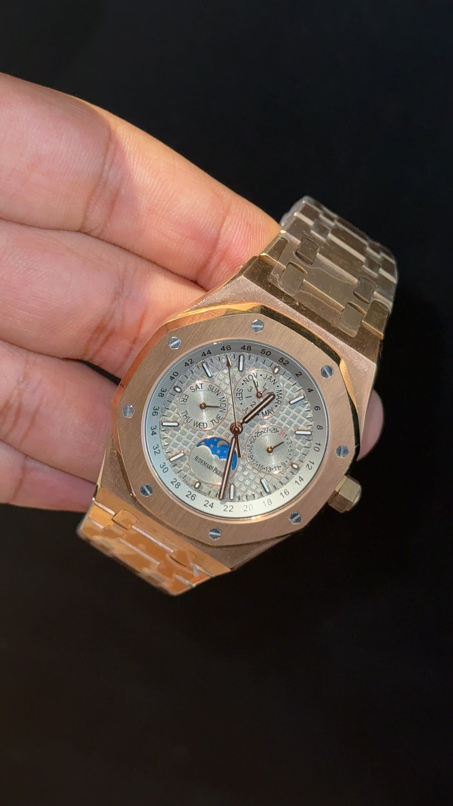 AP Auto | Rose Chain | Chrono | Calendar Edition | light Greyish Dial