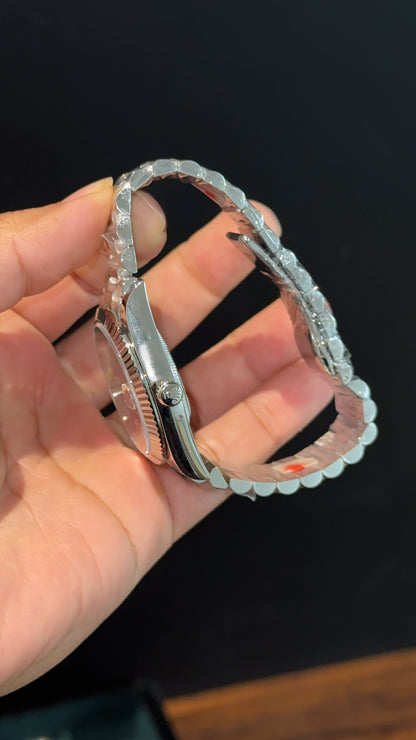 Premium DayDate | Silver Chain | Pearl Digits | Black Dial