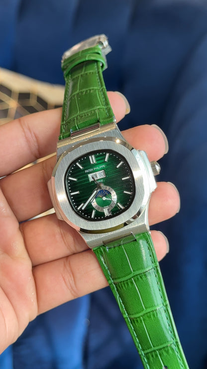 Pp Auto Silver | All Green DD Leather Strap