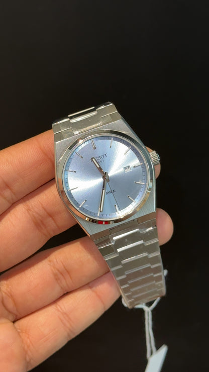 Tissot Prx | Quartz | Silver Chain | Sky Blue Plain Dial