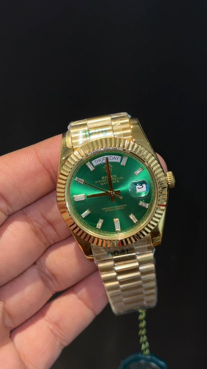 Daydate | Gold Chain | Pearl Digit | Greenish Dial