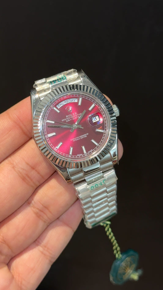 DayDate | Silver Chain| Pearl Digit | Mehron Dial