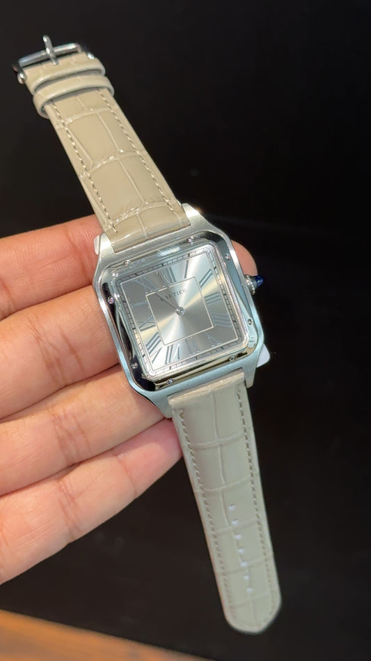 Cartier Dumont Lacquer | Silver Case | Cream Leather Strap | Dark Silver Dial - twentyfour